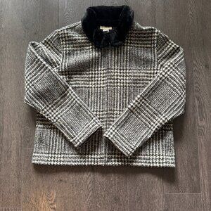 VINTAGE TALBOTS ZIPPER JACKET HERRINGBONE BLACK WHITE SIZE LARGE